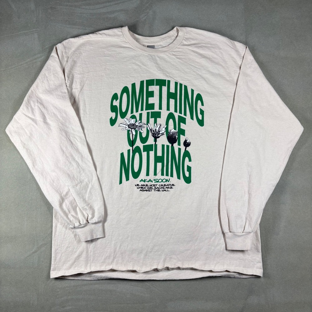 AKA SOON Something Out Of‎ Nothing Graphic Long Sleeve Tee Cream Green XL